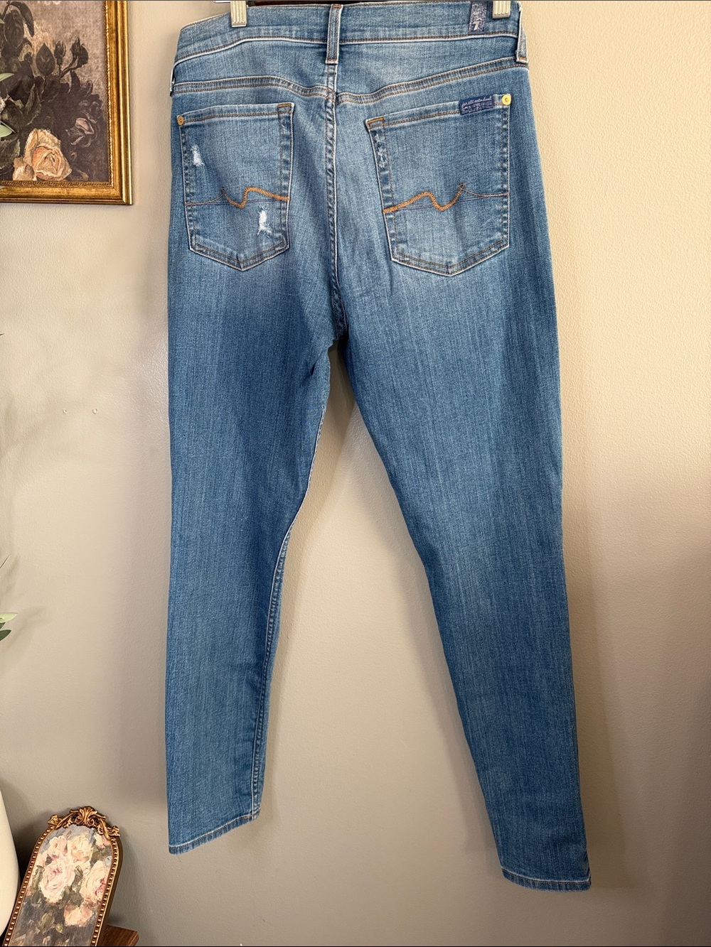 7 For All Mankind Gwenevere Ankle Skinny Jeans Distressed Stretch Denim Size 31 - Picture 7 of 8